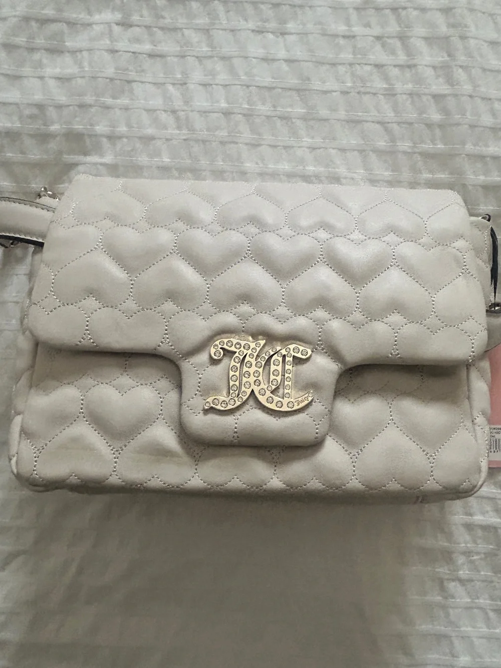 Juicy Couture Cream Quilted Heart Shoulder Bag with Gold Logo